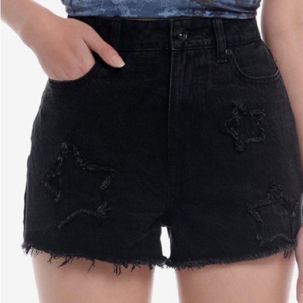 Social Collision Black Star Patch Denim Jean Shorts Hot Topic